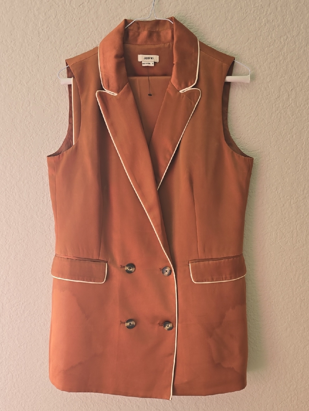 Jason Wu Pants Set, Rust Double-Breasted Vest with Cream  Trim,sz M